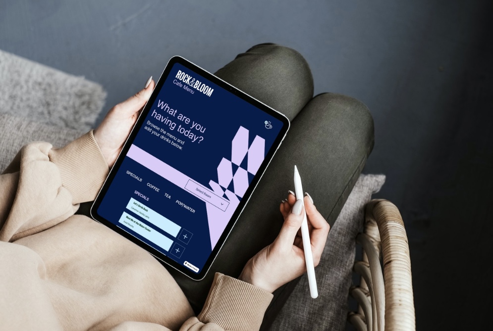 Rock & Bloom Coffee App on device